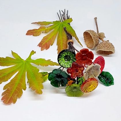 Glass Art - Autumn Foliage Mini Flower Bouquet