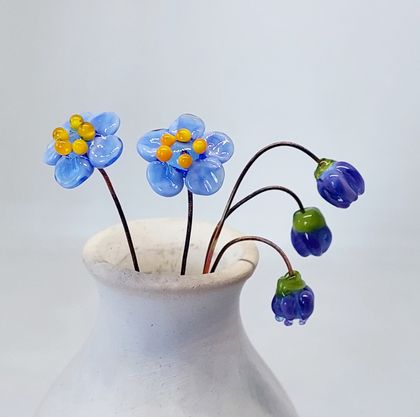 Glass Art Forget Me Nots - Tiny Bouquet
