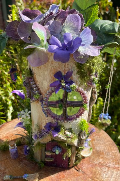 ✨GORGEOUS - VIOLET FAIRY FLOWER HOUSE ~ with OPENING DOOR  ✨ & Extras