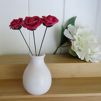 Raspberry Roses + White Vase