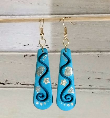 Two toned teal and gold earrings