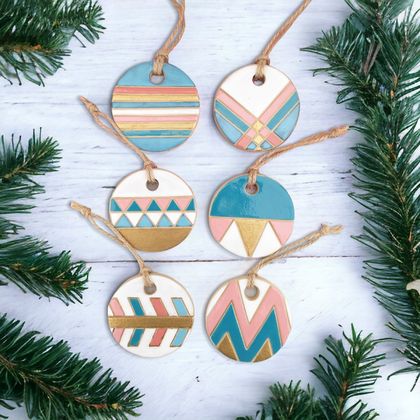 6 Ceramic Christmas Tree Decorations Lines Collection