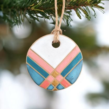Ceramic Christmas Tree Decoration Crisscross Stripes