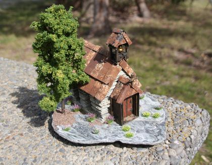 Historic Miniature Model Stone Church & Green Tree 