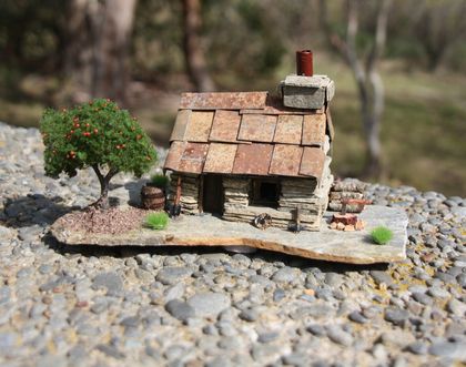 Miniature Model Stone Mining Cottage with Apple tree.
