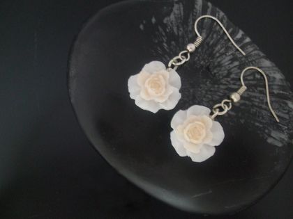 Vintage Rose drop earrings - fused glass