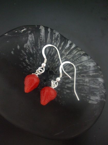 Strawberry drop earrings - fused glass 