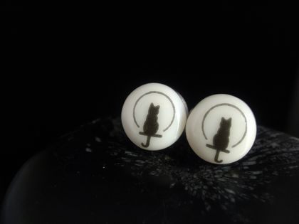 Pawsome cat silhouette earrings - fused glass "One Off" designs