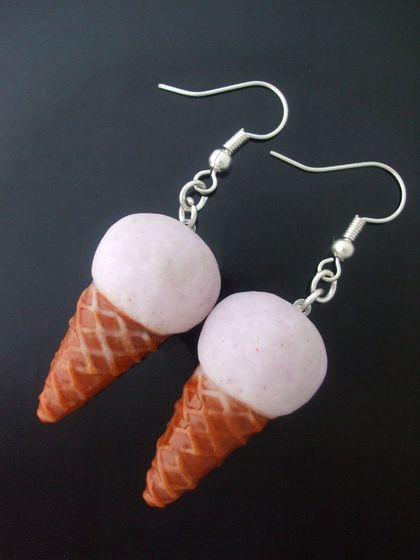Pale pink waffle cone ice-cream drop earrings - fused glass 