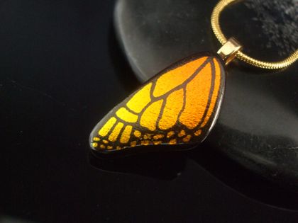 Monarch butterfly wing pendant - fused glass