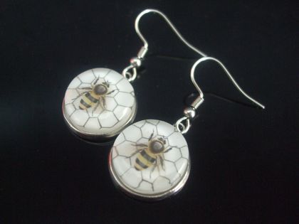 Honey bee drop earrings - fused glass