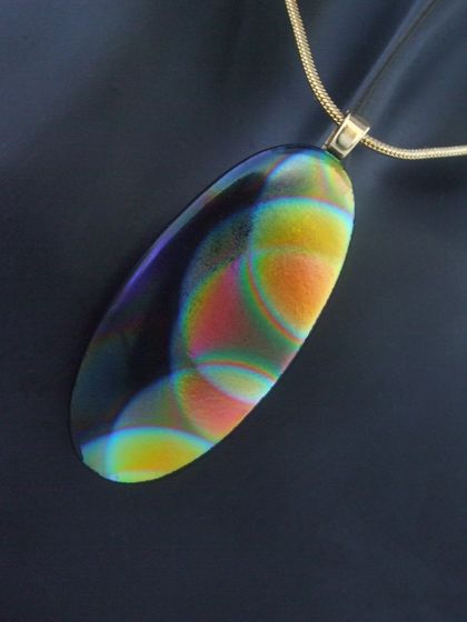 Black bubble dichroic pendant - fused glass