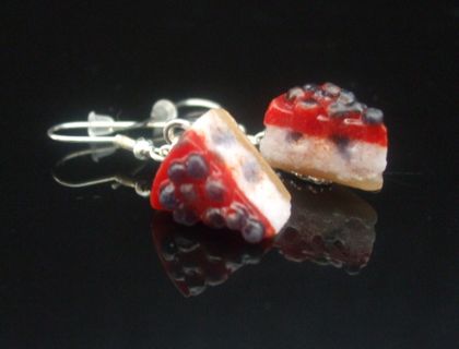 Mixed berry cheesecake drop earrings - fused glass