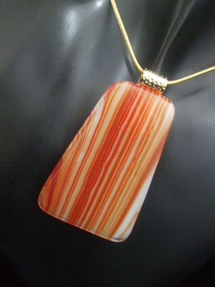 Autumn striped trapezoid pendant  - fused glass