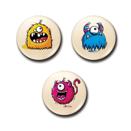 Set of 3 Fuzzy, Funny Furry Monsters Button Magnets