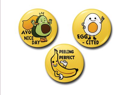Set of 3 Hand Punched 1 Inch Pun-tastic Magnets - Avo Good Day, Egg-cited, Peeling Perfect