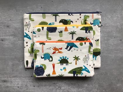 SALE - Dinosaur Stomp   - Zipper purse bag set 