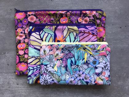 Purple Flower Mix   - Zipper purse bag set 
