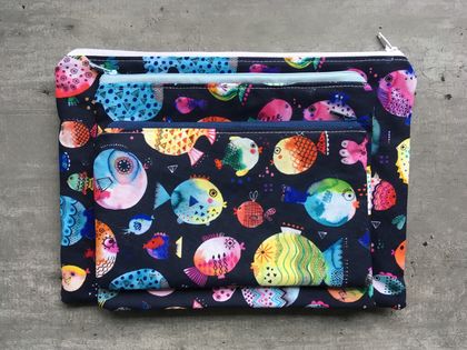 SALE - Deep Blue - 3 Bag Set- zipper purse 