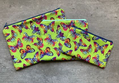 Butterfly’s and Lime  - Zipper purse bag set 