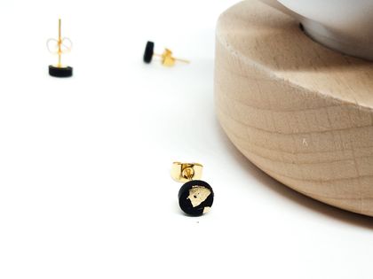 Mini Black and Gold Leaf Polymer Clay Earrings