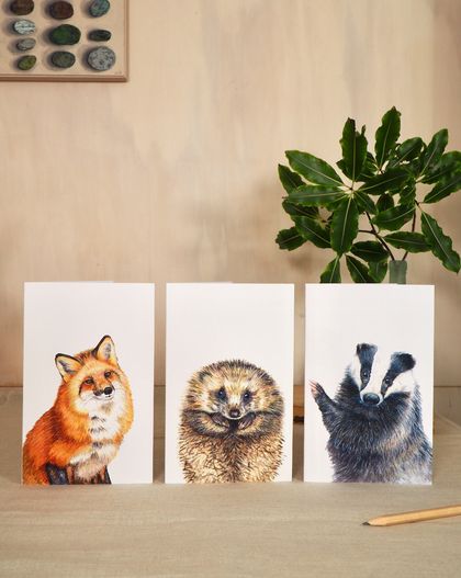 3 Pack Greeting Cards; British Wildlife Trio - (Blank inside)