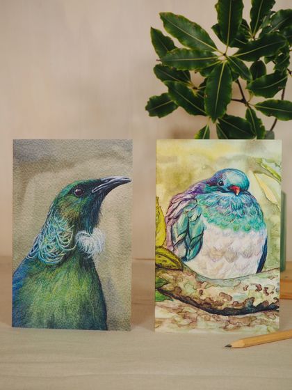 2 Pack Greeting Cards; NZ Native Birds - (Blank inside)