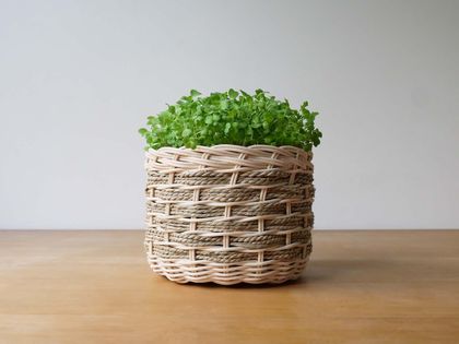 Handwoven Indoor Herb Basket - Natural Rattan & Seagrass
