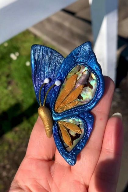 Original handmade butterfly brooch ( paua shells, polymer clay)