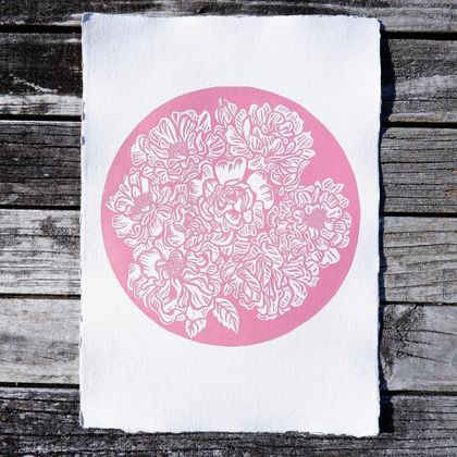 Blooming. Linocut Print.