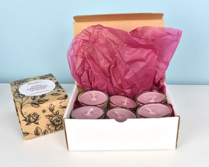 Box of six jasmine & honeysuckle scented soy glass tealight candles