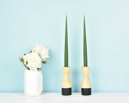 Pair of soy/beeswax blend dipped taper candles – olive green