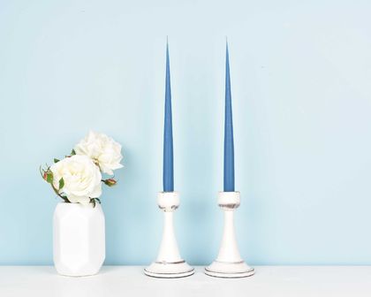 Pair of soy/beeswax blend dipped taper candles – sky blue