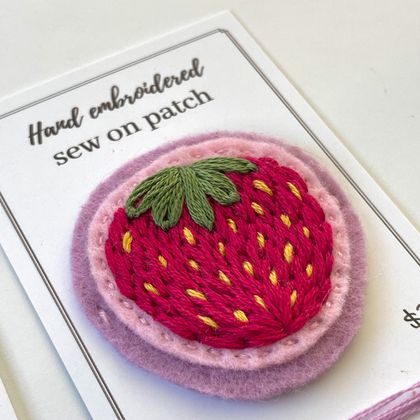 Embroidered strawberry sew-on patch